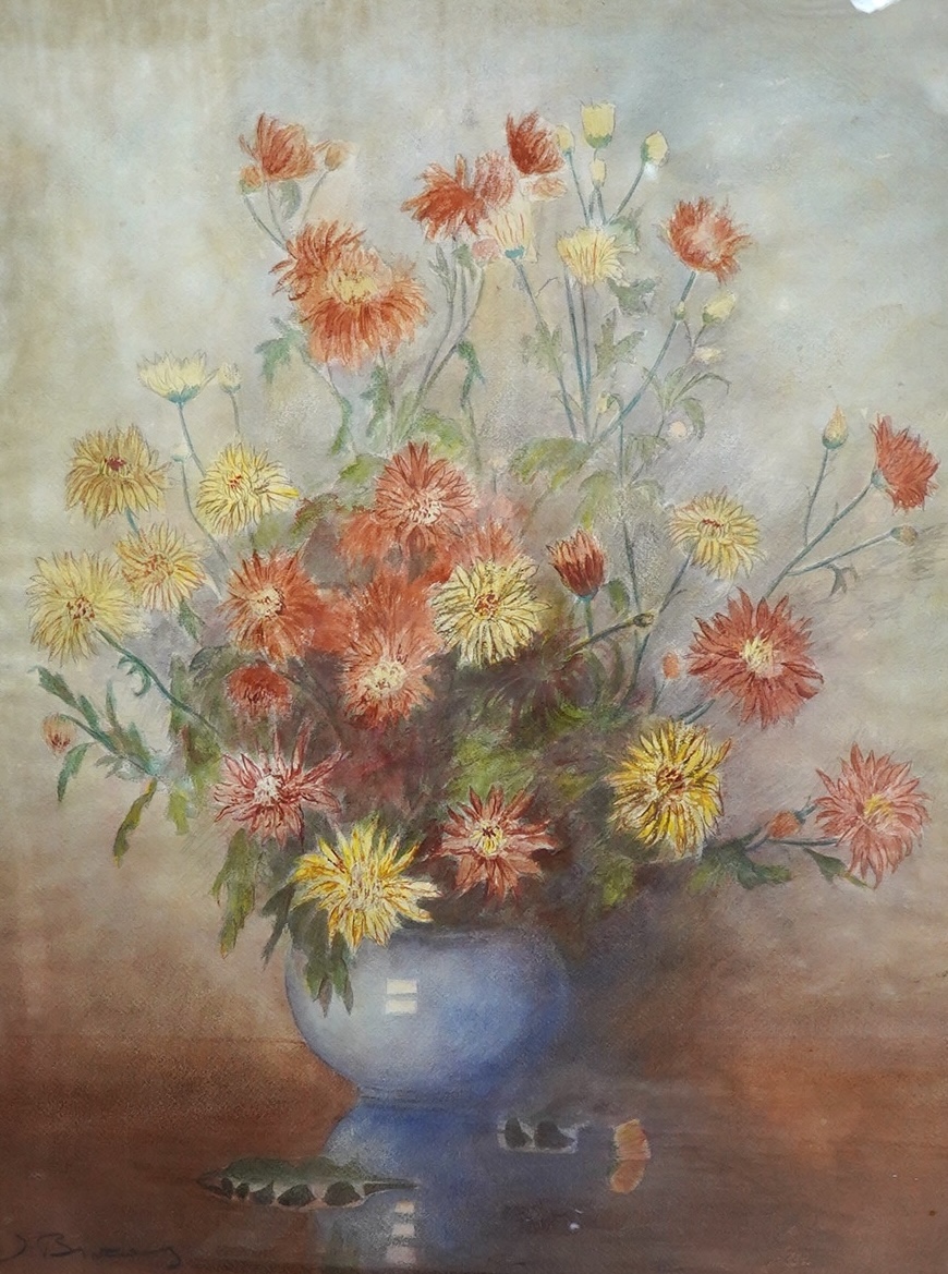 Three 20th century and Contemporary watercolours, Still lifes of flowers, including one signed M E Seaton, largest 69 x 54cm. Condition - poor to fair